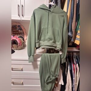Olive Green Cropped Hoodie & Jogger Set
